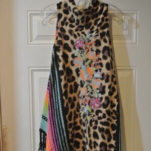 WOMENS PLUS SIZE CRAZY TRAIN CHEETAH AND SERAPE VEST WITH FRINGE